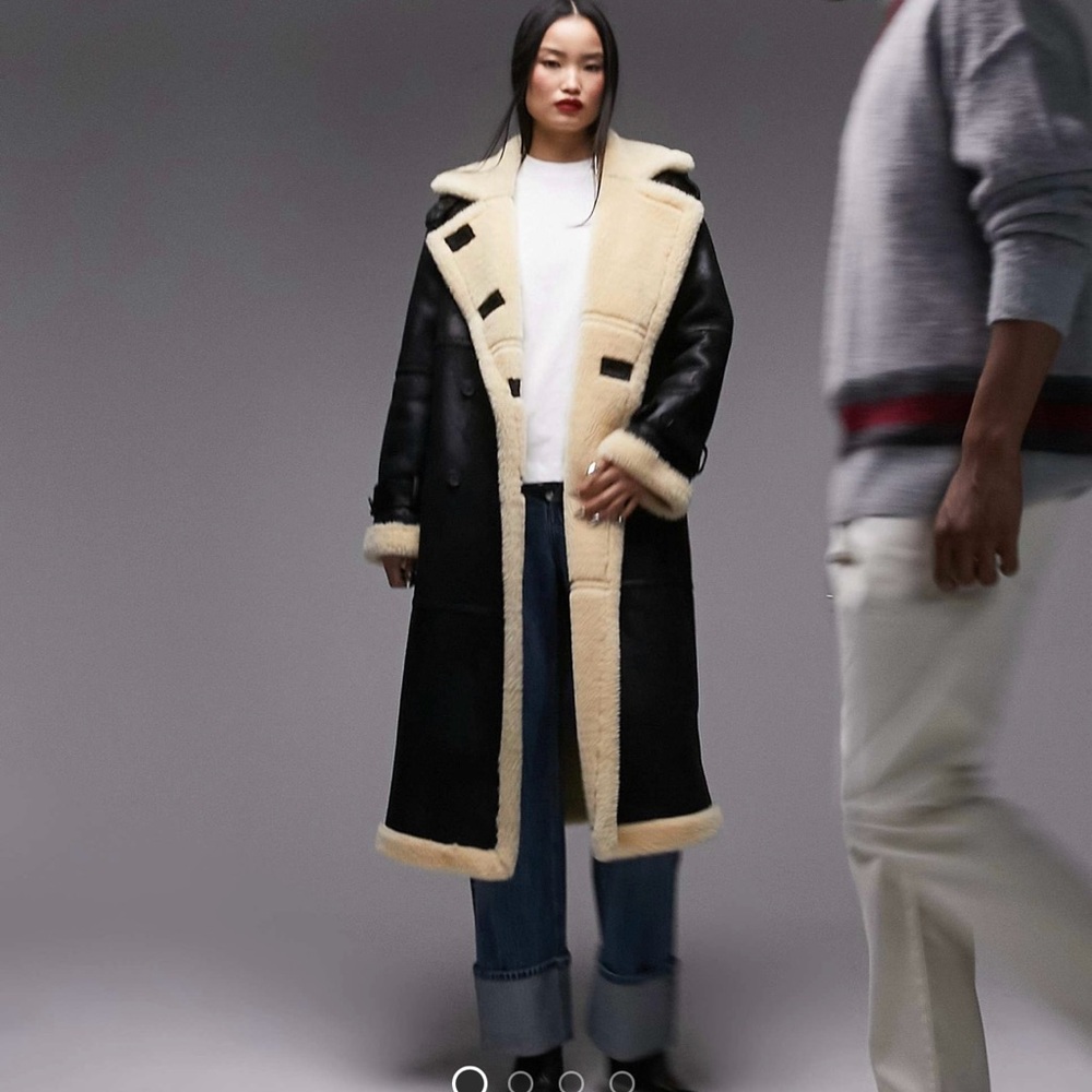 Top Shop Sherpa Leather Long Coat
